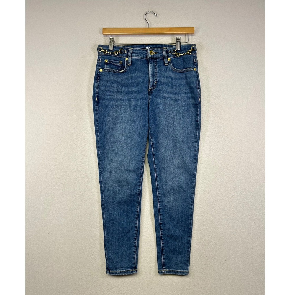 Equestrian Glam‎ INC Women 8/29 Blue Skinny Jeans Gold Chain Link Accent Stretch
